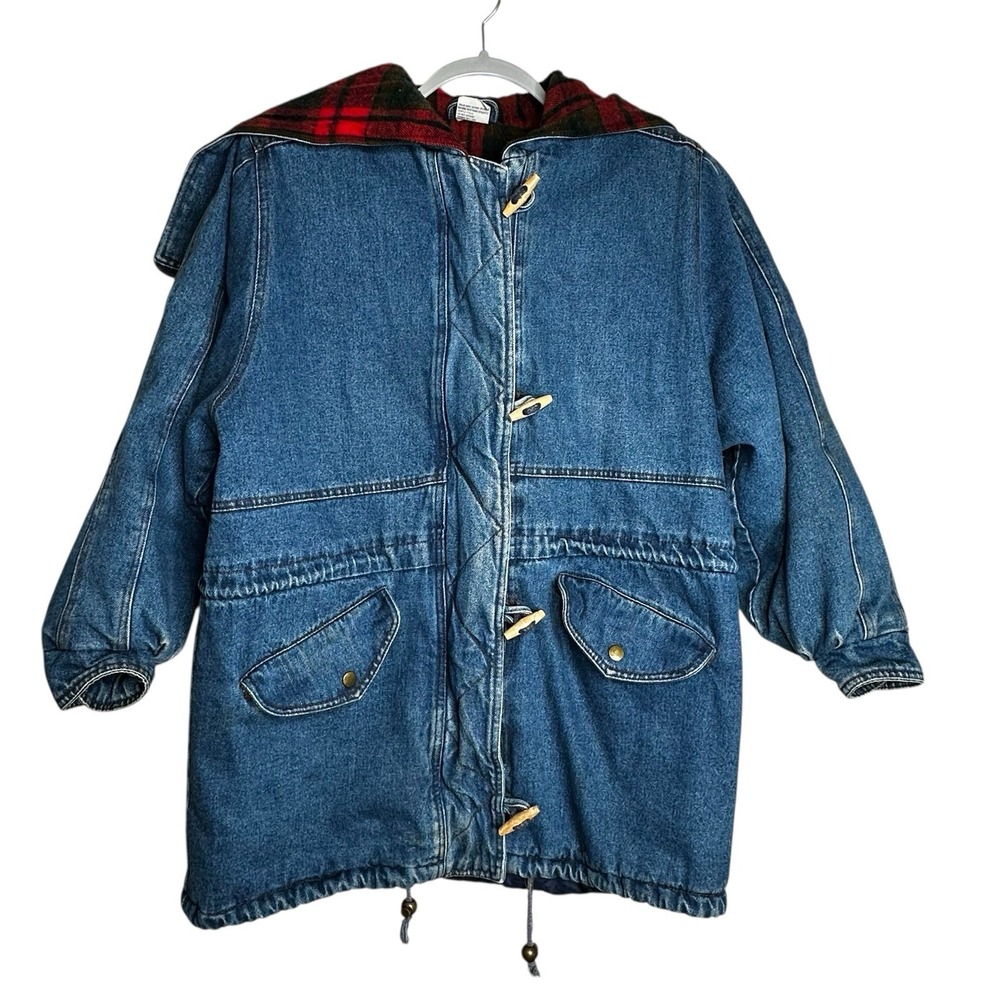 Rock Creek Denim Barn Chore Coat  Western Hood Red Plaid  90's Size Large‎